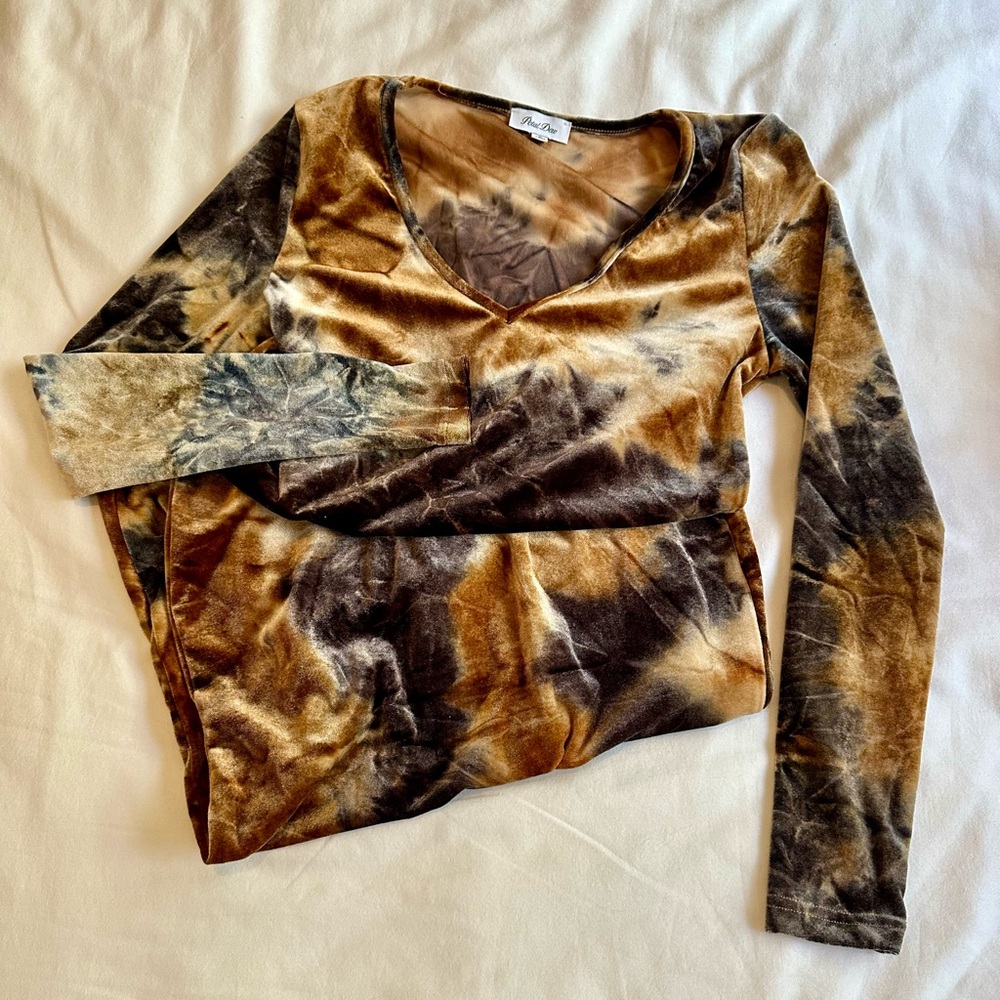 Petal Dew, size S Velvet Tie-Dye Long Sleeve Dress